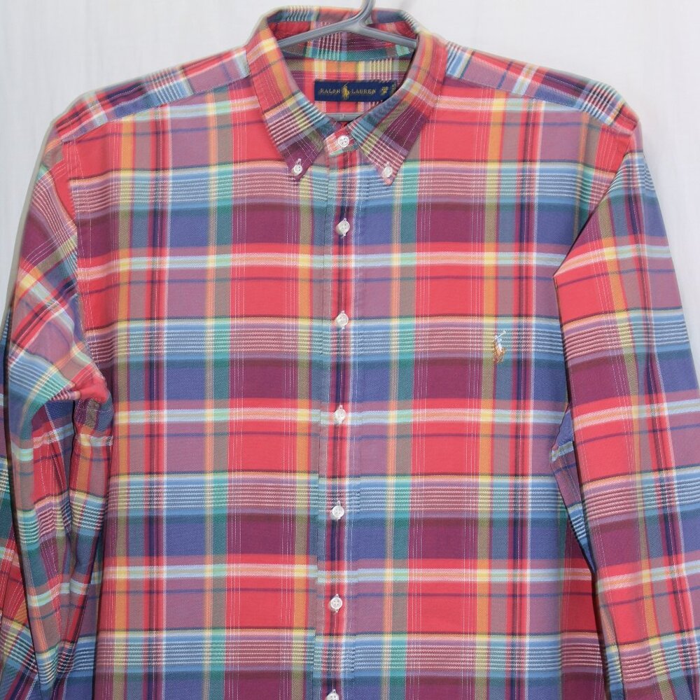 Ralph Lauren Shirt 2XB Big Red Green Purple Plaid Flesh Pony Cotton Long Sleeve